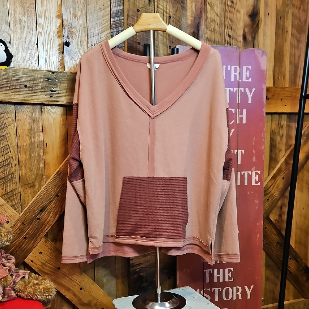 190 POL V-Neck Long Sleeve Shirt in Dusty Rose